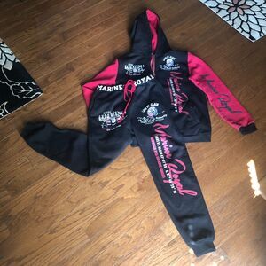 Marine Royal Lake St. Clair Zip Hoodie + Joggers Sweatsuit Red Black Adult Small